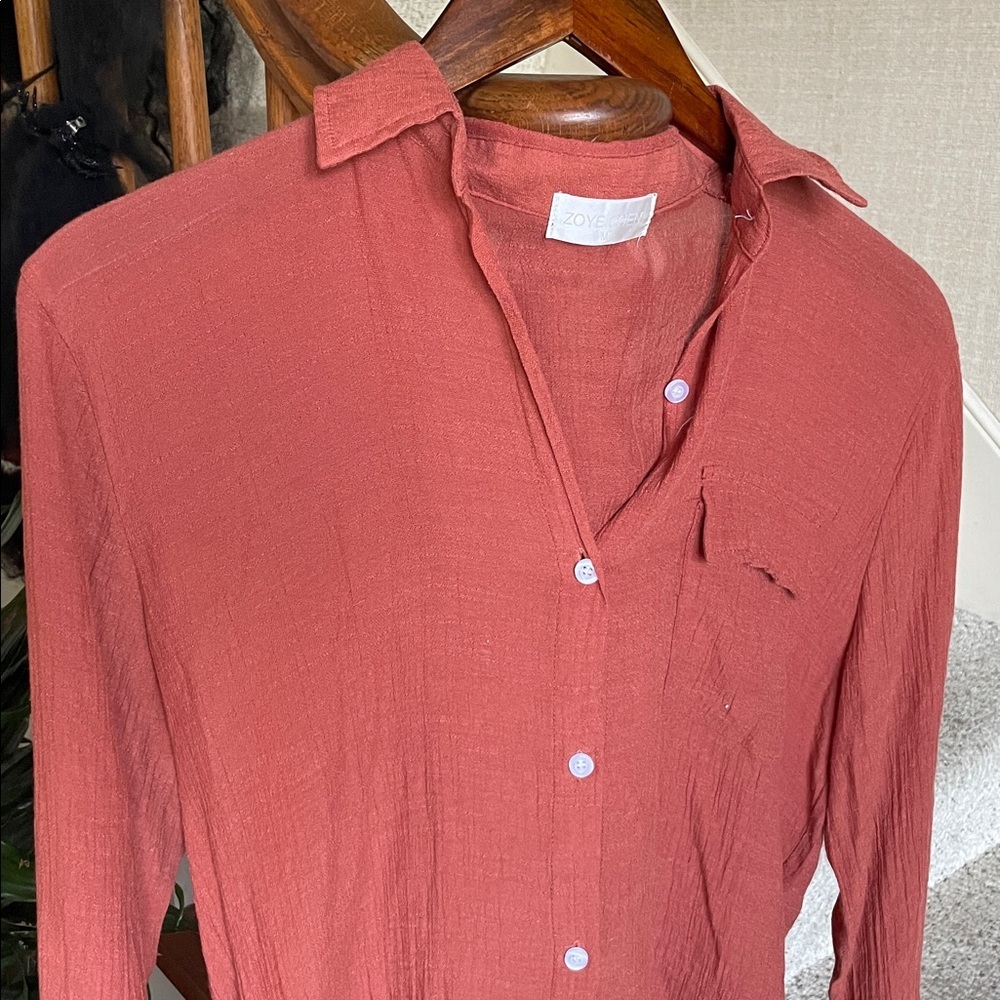 Zoye Chen Rustic Orange Fall Button-Up Shirt - image 4